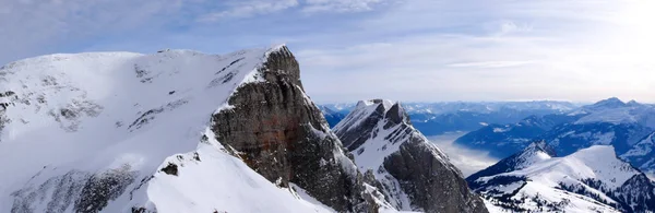 Zimní Horské Krajině Výhledem Alpy Jihovýchodním Švýcarsku — Stock fotografie