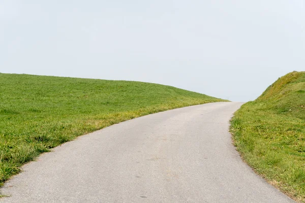 Horisontell Tom Väg Som Leder Den Blå Himlen Längs Gröna — Stockfoto