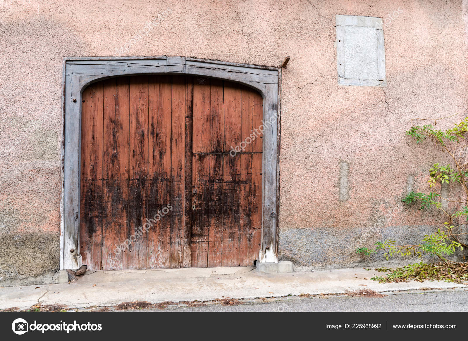 Large Vintage Wooden Garage Door Gate Historic Pink House Front