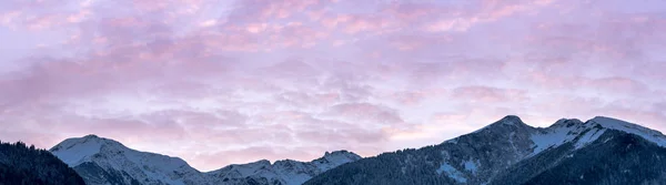 Paisaje Montaña Invierno Panorama Atardecer Con Cielo Colorido — Foto de Stock