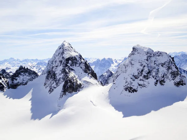 Inverno Paisagem Montanhosa Serra Silvretta Nos Alpes Suíços Com Famoso — Fotografia de Stock