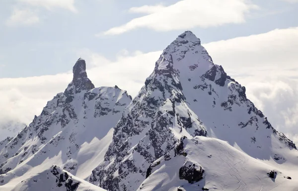 Paisagem Montanha Inverno Nos Alpes Suíços Acima Klosters Com Picos — Fotografia de Stock