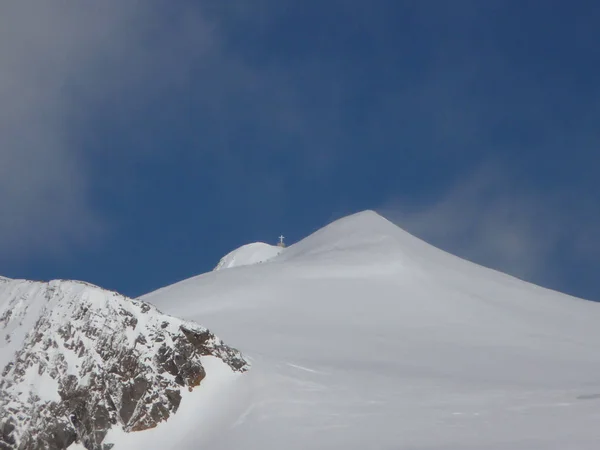 Inverno Vista Paisagem Montesa Com Pico Montanha Cruzamento Cume Grossvenediger — Fotografia de Stock