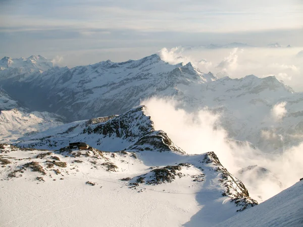 Zimní Horské Krajině Pohoří Monte Rosa Švýcarsku Mantova Horské Chatě — Stock fotografie