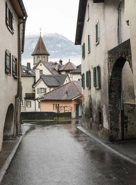 Idyllische Alpine Dorp Van Maienfeld Zwitserland Met Een Vlilage Weg — Stockfoto