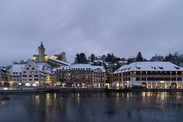 Sungai Rhine Dan Kota Schaffhausen Swiss Dengan Kastil Munot Saat — Stok Foto