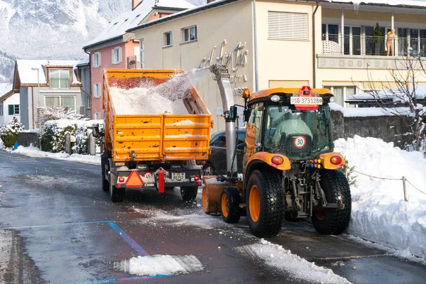 Bad Ragaz Switzerland January 2019 City Workers Clearing Snow Roads — Stock Photo, Image
