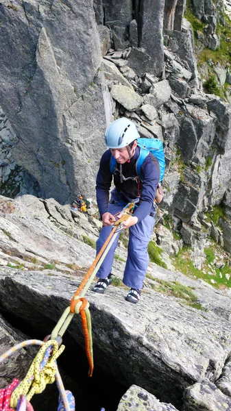 Kletterer Überqueren Und Klettern Die Kletterroute Clocher Planpraz Den Französischen — Stockfoto