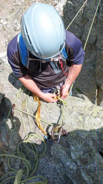 Kletterer Überqueren Und Klettern Die Kletterroute Clocher Planpraz Den Französischen — Stockfoto