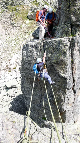 Kletterer Überqueren Und Klettern Die Kletterroute Clocher Planpraz Den Französischen — Stockfoto