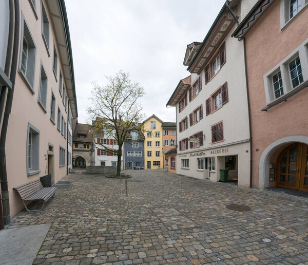 Horizontal view of the historic medieval old town of Bremgarten in the Swiss canton of Aargau