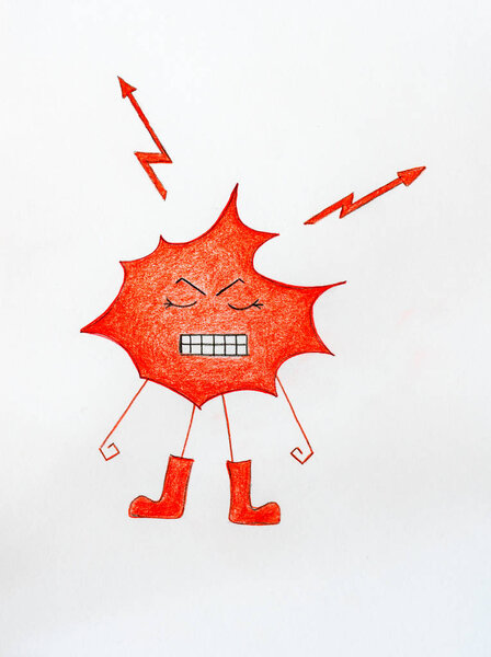 angry red blob with lightning bolts and gritting teeth
