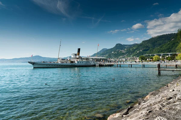 Villeneuve, VD / Switzerland - 31 May 2019: historic steamship" — Stock Photo, Image