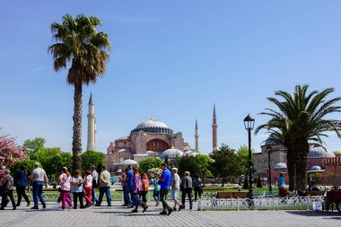  birçok turist ziyaret ve ünlü AyaSofya landm fotoğraf