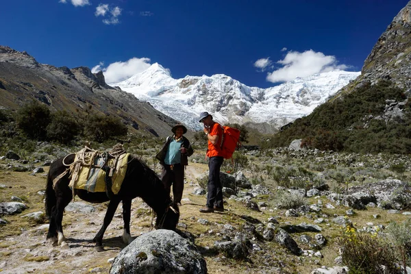 Montañista discute salarios y tarifas con un muleskin local — Foto de Stock