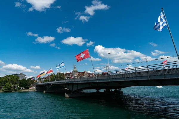 View of the Sternenplatz Bridge over the Rhine River connecting — Stock Photo, Image