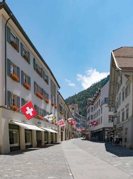 The historic old town of Chur with the Poststrasse street leadin — Stock Photo, Image