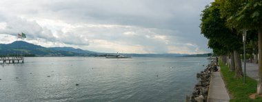 Zürih Gölü'nde Rapperswil Limanı'ndan ayrılan yolcu vapuru