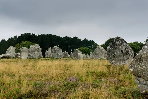 Os alinhamentos de pedra em pé de Carnac na Bretanha — Fotografia de Stock