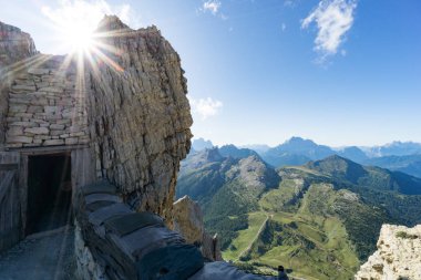 historic battlements and tunnels from World War I in the Italian Dolomites clipart
