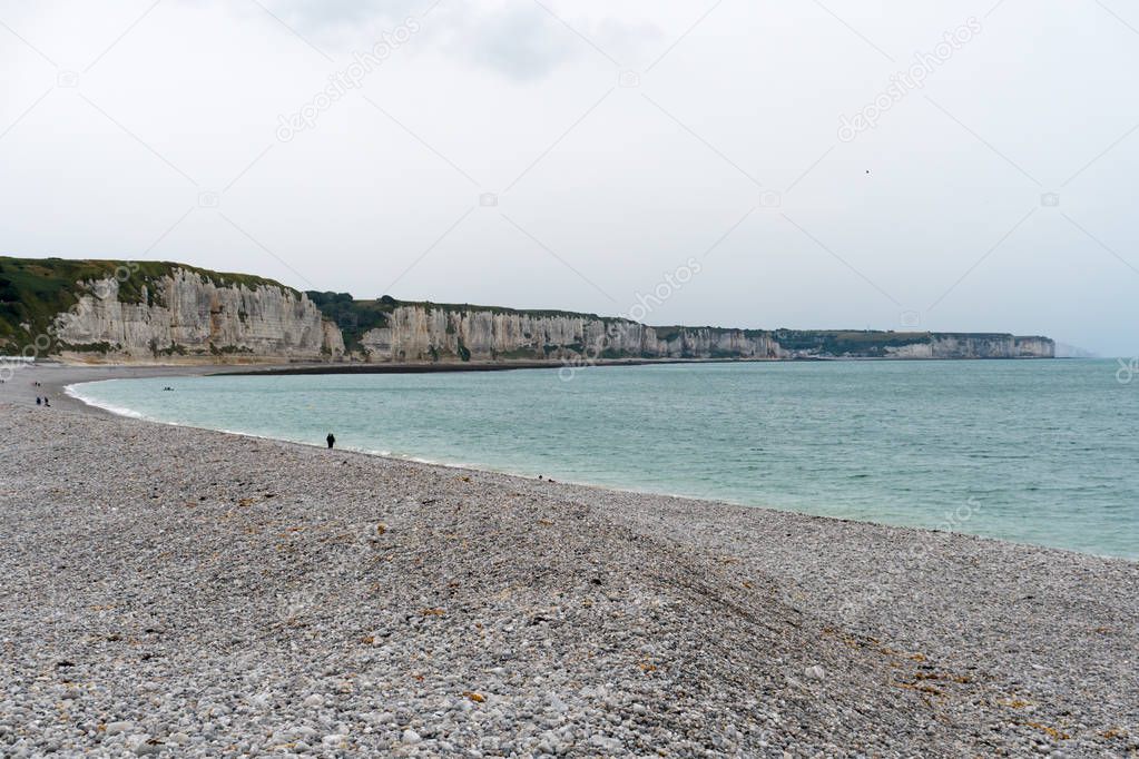 the rocky beach and limestone cliffs on the alabaster coast of Normandy