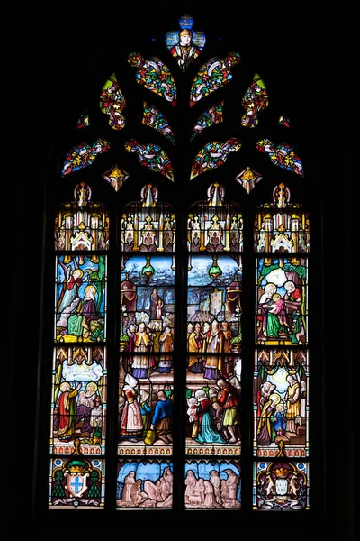Vista de cerca de la vidriera en el histórico Notre Dame — Foto de Stock