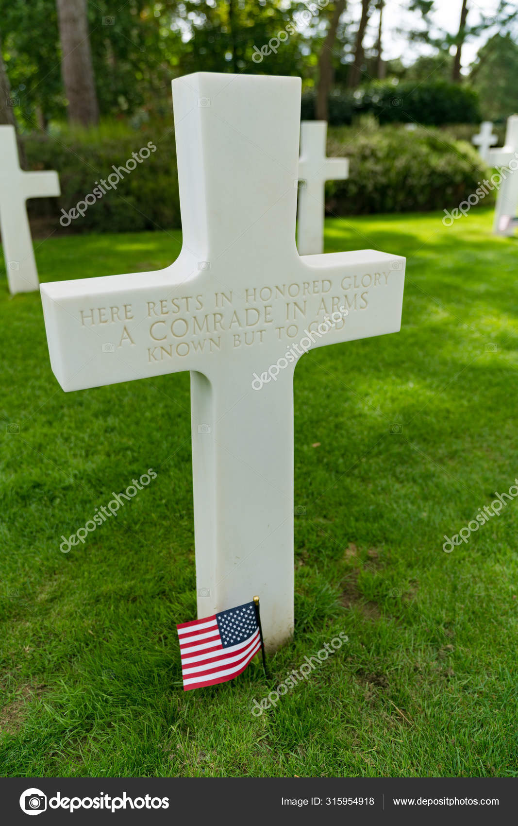 Headstone of an unmarked grave and unknown soldier at the American