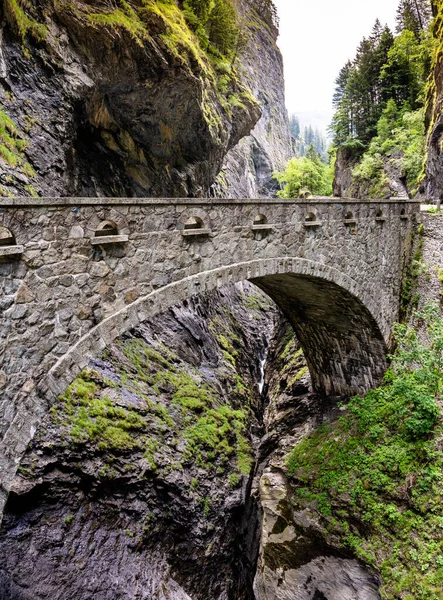 Historic Stoen Bridge Crossing Deep Viamala Gorge Swiss Alps Thusis — Stock Photo, Image