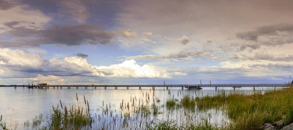 Widok Jeziora Bodeńskiego Molo Altnau Wieczornym Świetle — Zdjęcie stockowe