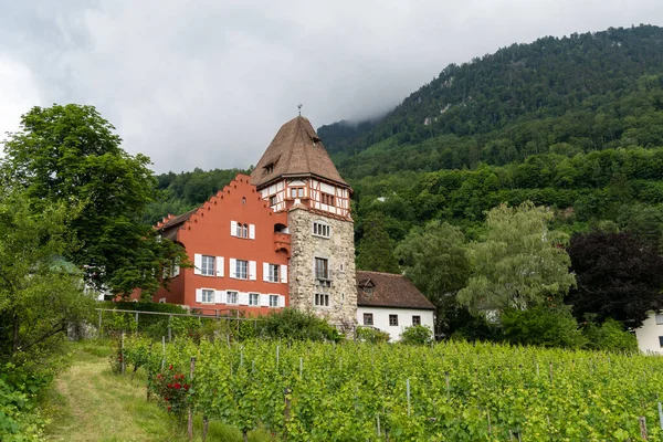 Vaduz リヒテンシュタイン 2020年6月16日 リヒテンシュタインの歴史的な13世紀の赤い家の景色 — ストック写真