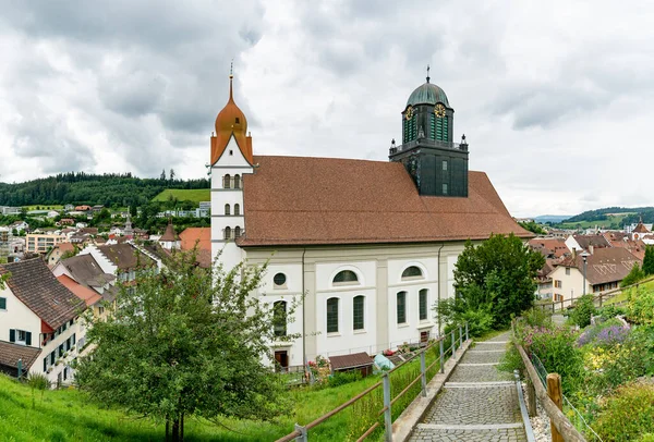 瑞士利索州威利索 2020年7月3日 瑞士历史名城威利索的城市教堂和城墙景观 — 图库照片