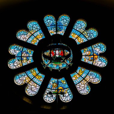 Basel, BL / Switzerland - 8 July 2020: view of a stained glass window in the historic Pauluskirche church in downtown Basel clipart