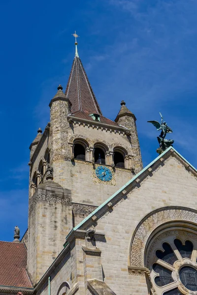 Una Vista Cercana Del Campanario Iglesia Pauluskirche Basilea — Foto de Stock