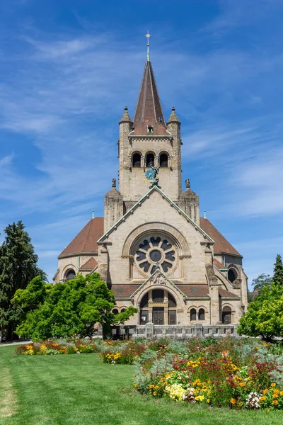Uma Vista Histórica Igreja Pauluskirche Basileia Downtwon — Fotografia de Stock