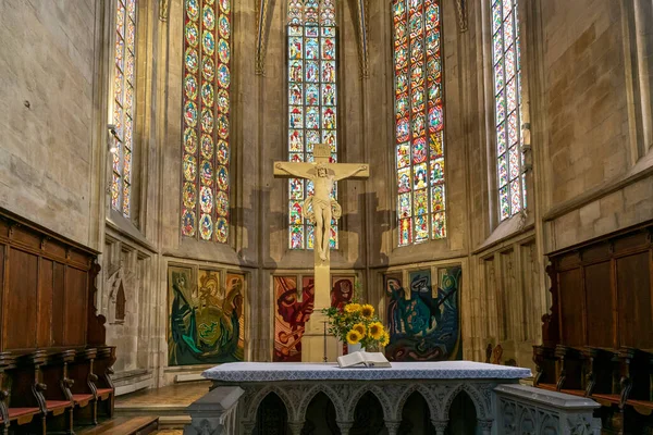 Esslingen Duitsland Juli 2020 Binnenaanzicht Van Altaar Koor Fraunenkirche Esslingen — Stockfoto