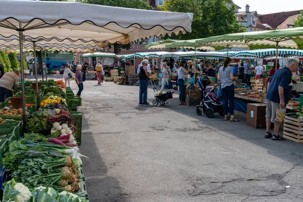 Esslingen Juli 2020 Auf Dem Wochenmarkt Auf Dem Marktplatz Esslingen — Stockfoto