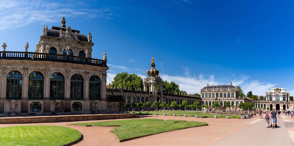 Dresden, Saxony / Germany - 3 September 2020: panorama shot of the courtyard insdide the historic Zwinger building in Dresden