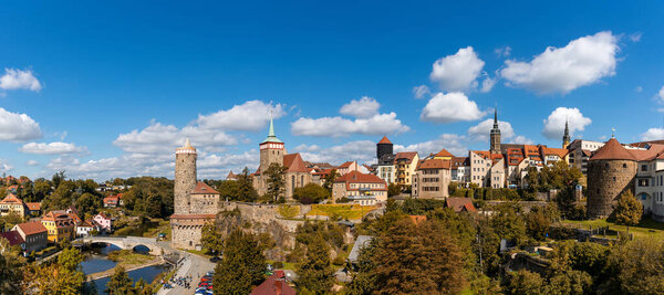 Bautzen, Saxony / Germany - 7 September 2020: panorama cityscape view of the old town of Bautzen in Saxony