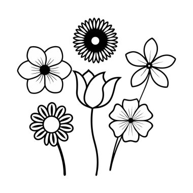 çiçek ve yapraklar bahçe dekoratif vektör illüstrasyon tasarımı