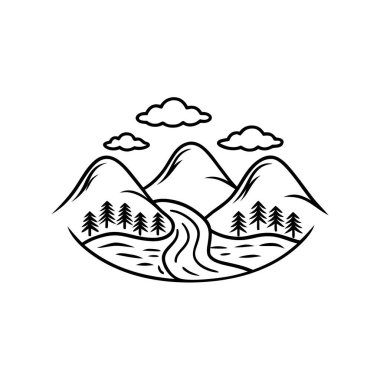 dağ gölü ve orman sahne vektör çizimi tasarımı
