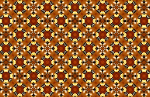 Tekrar eden karmaşık çiçek motifleri ve sıcak toprak tonlarıyla soyut geometrik desen çeşitli uygulamalar için görsel olarak zengin ve dekoratif bir tasarım yaratıyor.