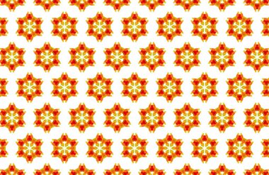 Sarı, turuncu ve kırmızı yaprakların harmanlanmış canlı bir çiçek deseni ve arkaplan ve dokular için simetrik tasarım.