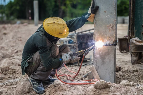 Trabalhos Soldadura Para Pilha Concreto Comum Construção — Fotografia de Stock