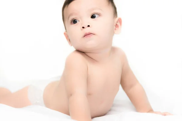 Baby Portrait Crawling Baby Bedroom — Stock Photo, Image