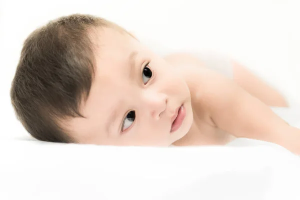 Baby Portrait Crawling Baby Bedroom — Stock Photo, Image