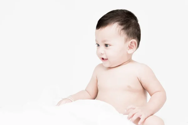 Baby Portrait Crawling Baby Bedroom — Stock Photo, Image