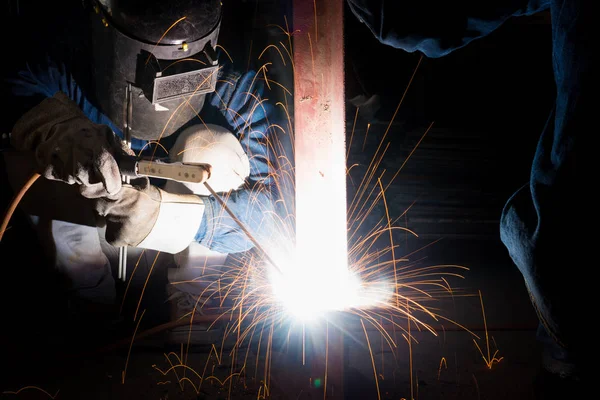Welding Skills Training Welder Protective Mask Welding Steel Metal Part — Stock Photo, Image