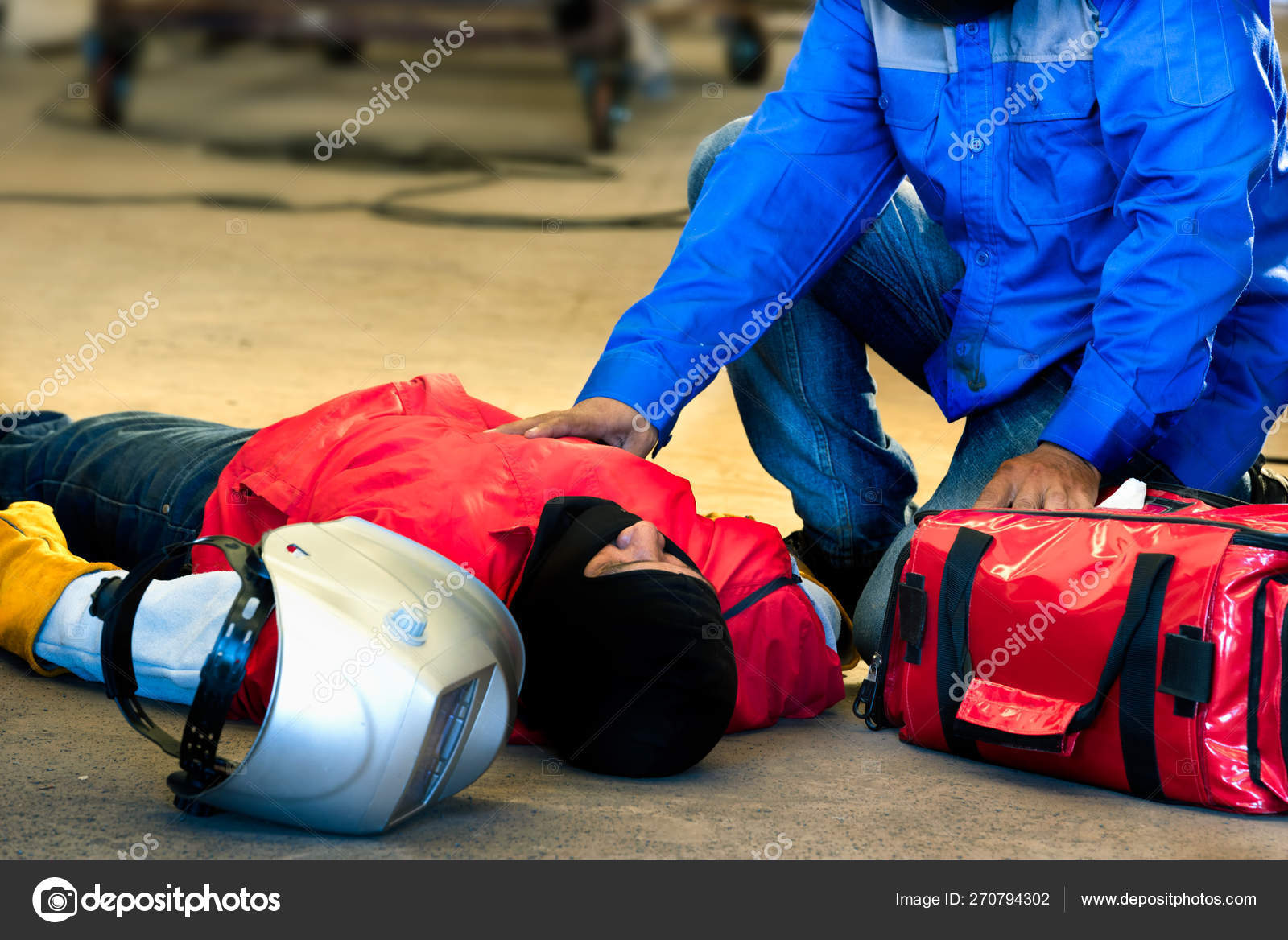First Aid Training Factory Industrial Welder Accident Works Fainting
