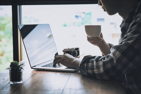 Joven Asiático Café Cómo Estilo Vida Los Trabajos Pensamiento Diseño — Foto de Stock