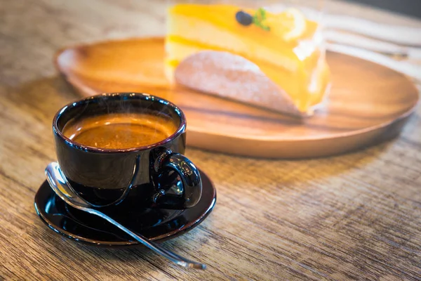 Espresso Kaffeetasse Vorhanden Frischer Morgenkaffee Auf Dem Holztisch Bäckereicafé — Stockfoto